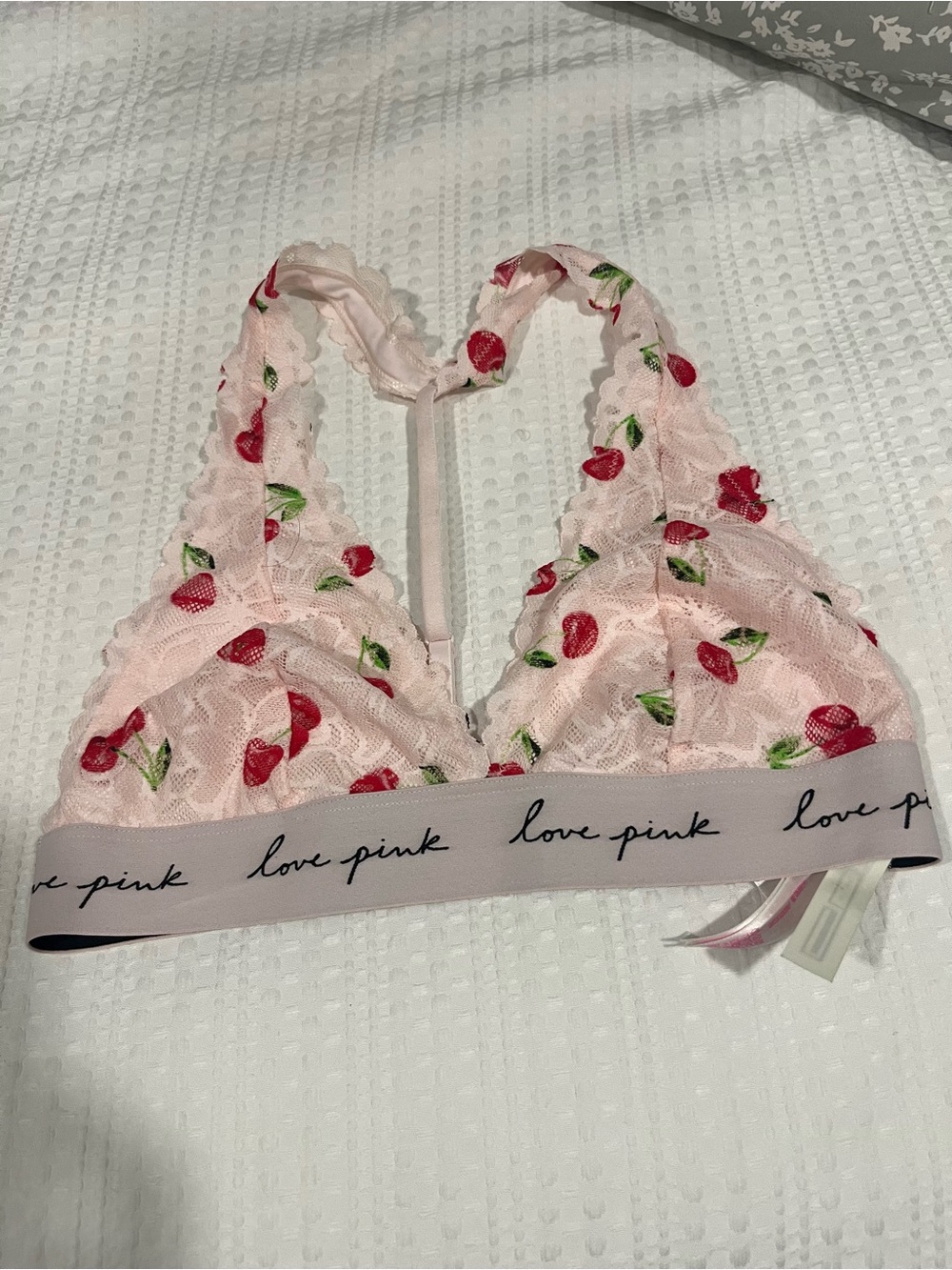 PINK Victoria’s Secret Cherry Lace Halter Bralette